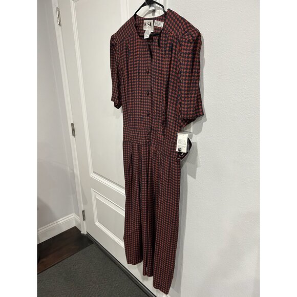 Vintage KSL Karin Stevens Pleated Dress Red Blue Sz 20W Geometric Pattern NWT - Picture 3 of 10